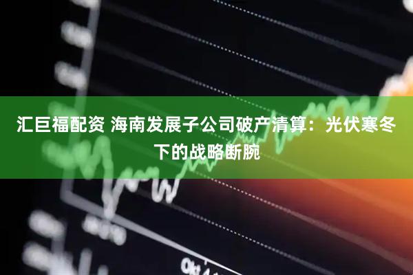 汇巨福配资 海南发展子公司破产清算：光伏寒冬下的战略断腕